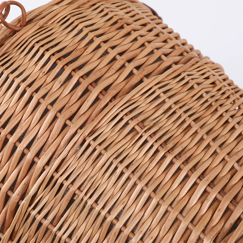 Large Round Folding Wicker Picnic Basket With Handle And Lid