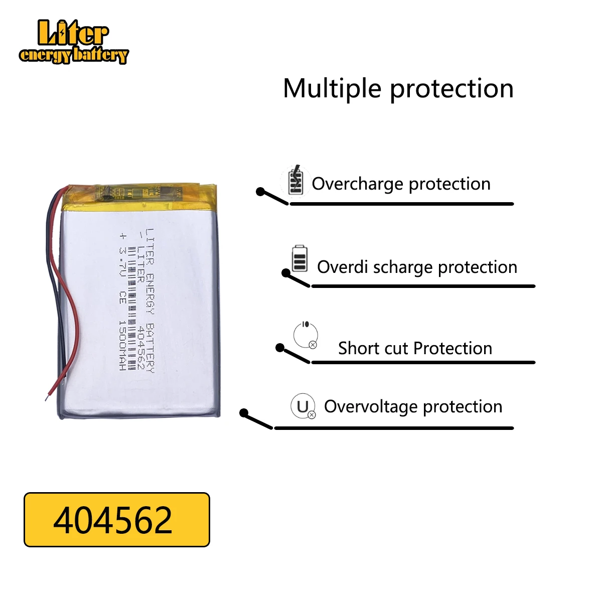 3.7V 1500mAh 404562 li-Polymer Li-ion Battery For small E-Book mp3 mp4 gps pedometer vehicle traveling data recorder