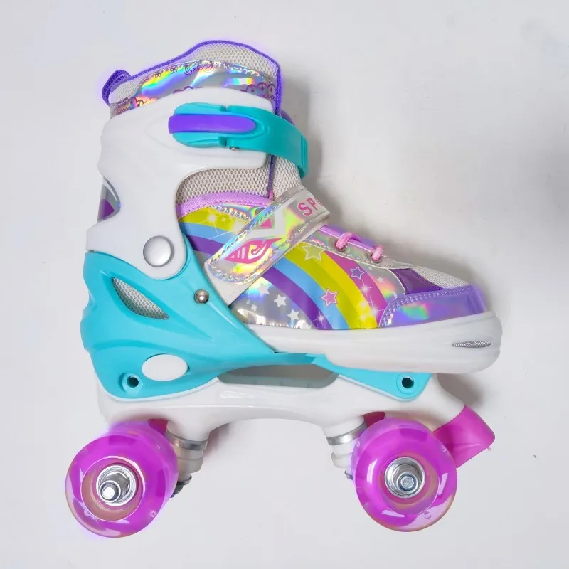 Quad Patines 4 Ruedas Roller Skates Kick Rollerskates 4 Wheels Blade Slalom Inline Shoes Flashing Roller For Kids