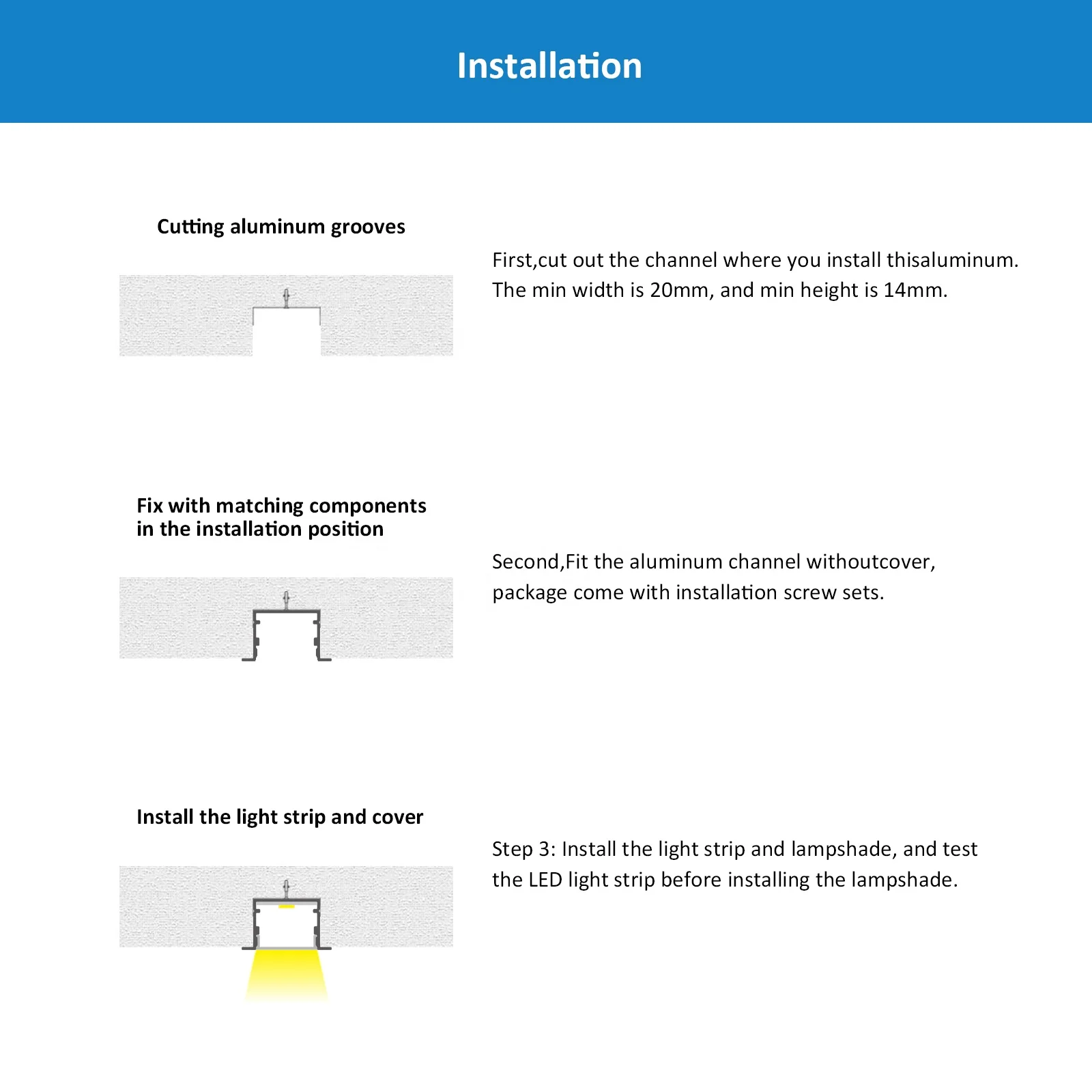 Free Sample 2015A Led Aluminum Strip Light 27*15MM Recessed Channel Recessed Aluminium Profile For Led