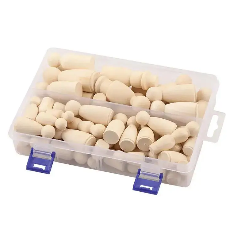 Wholesale wood 55 pcs peg doll set private label wooden peg dolls children wisdom hot selling peg dolls