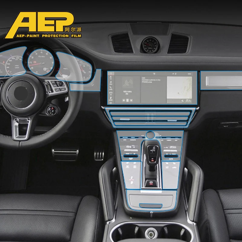 Car Interior Invisible Protective Film Precut TPU PPF Anti-scratch Central control navigation Film For Porsche Cayenne 2015-2022