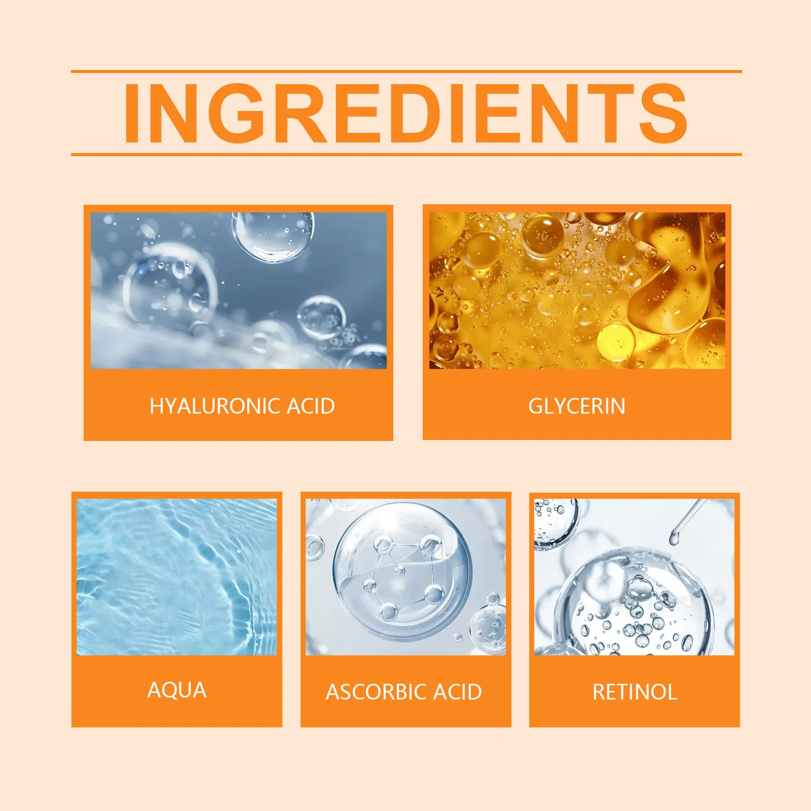 Private Label Vitamin C Retinol Collagen Hyaluronic Acid Anti Aging Wrinkle Whitening Facial Skin Care VC Face Retinol