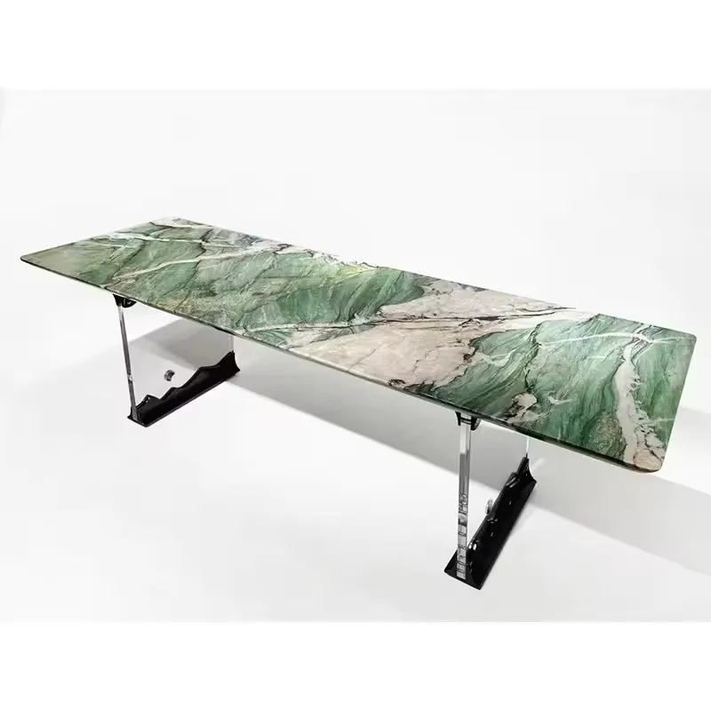 Natural Quartzite Patagonia Green Reception Desk Table Lavatory Vanity Countertop Matching Background Wall Real Marble Top