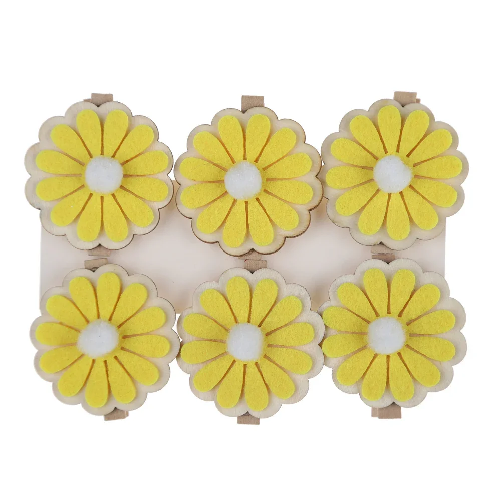 6PCS/SET Spring Easter Felt Home Decoration Flower Shape Paper Picture Clips Wooden Clothespin