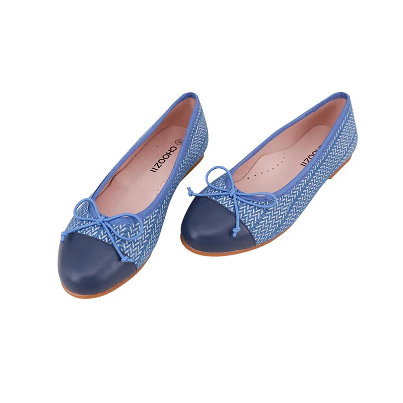 CHOOZII New Design Girls Slip On Dress Shoes Women Breathable Denim Herringbone Fabric Ballet Flats