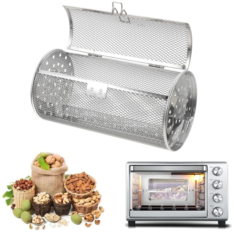Stainless Steel Grilled Cage Rolling Grill Basket BBQ Roaster for Vegetables Peanut Coffee Beans
