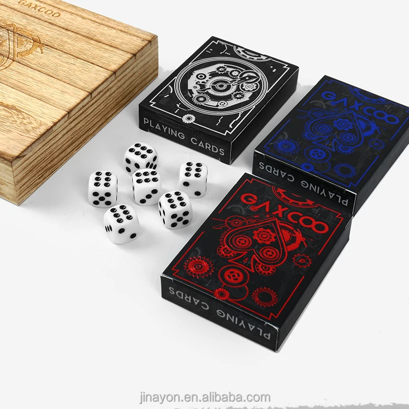 China Playing Cards Factory Black Core Joker Poker Set with Customized Wooden Box Perfect Gift