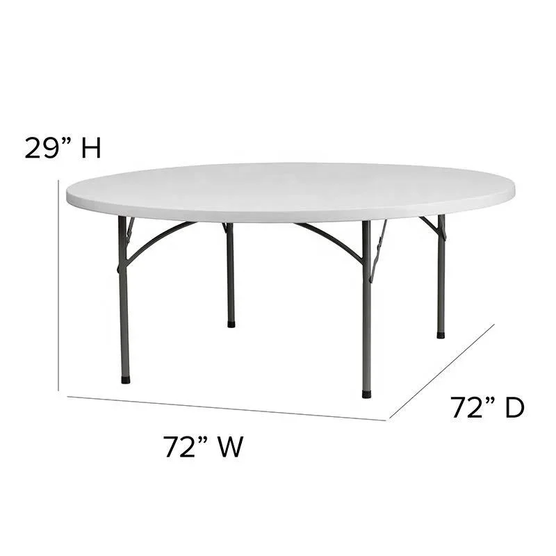 72 inch 6FT White Foldable Outdoor Dinning Party Banquet Wedding Event Plastic Folding Round Table for Sale