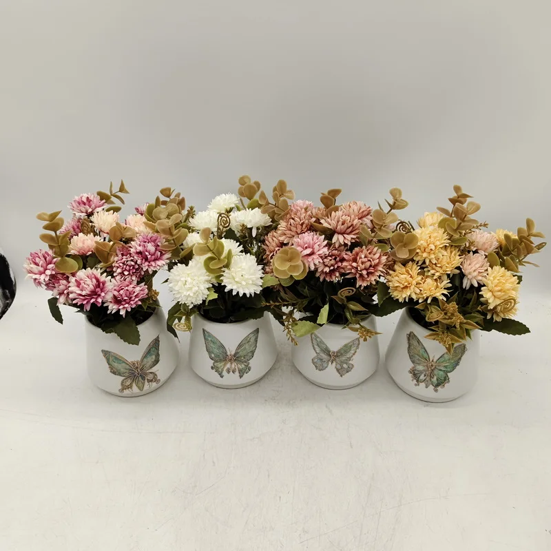 Green Artificial Plastic Bucket with Watermelon Sweet Potato Leaves Wholesale  Flowers potted plant for Balcony Decoration