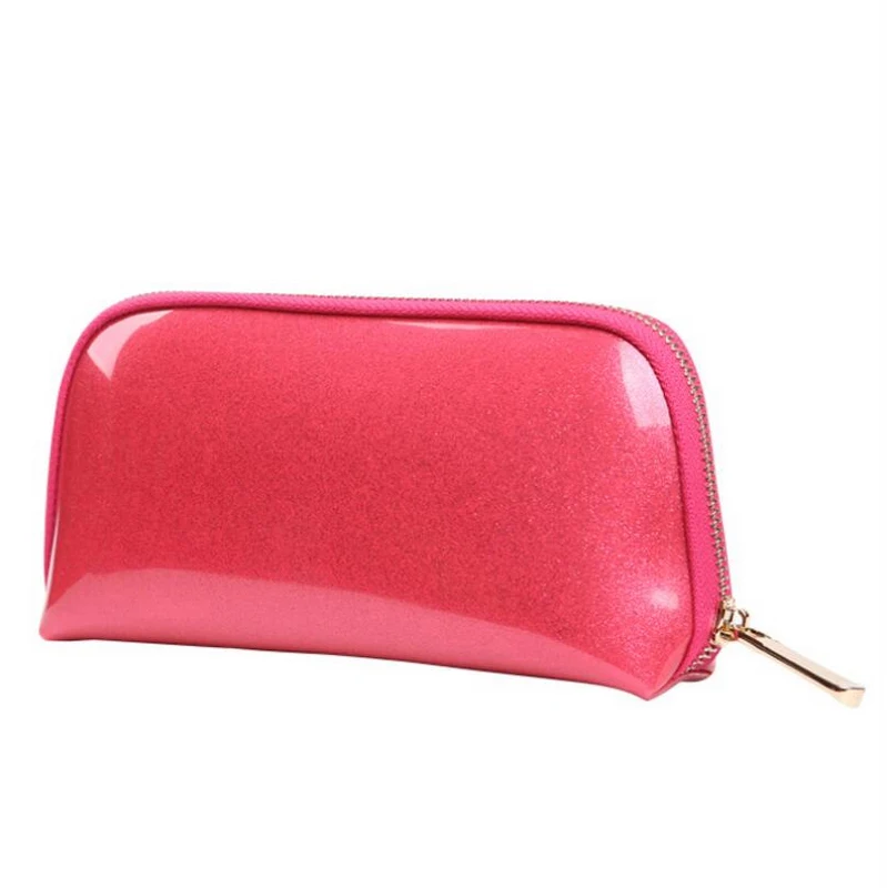Women Cosmetic Bags PU Patent Leather Long Clutch Purse Case Waterproof Wristlet Makeup Bag
