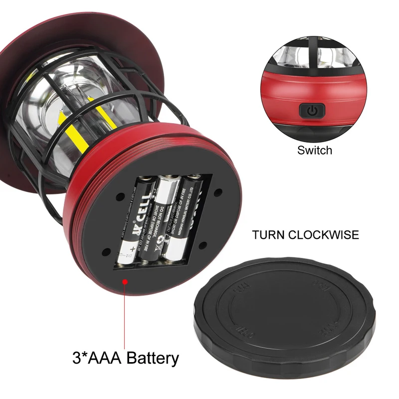 Outdoor Emergency Ultra Bright COB Tent Light with hook 3*AA battery LED Camping Lantern for Camping Hiking Fishing