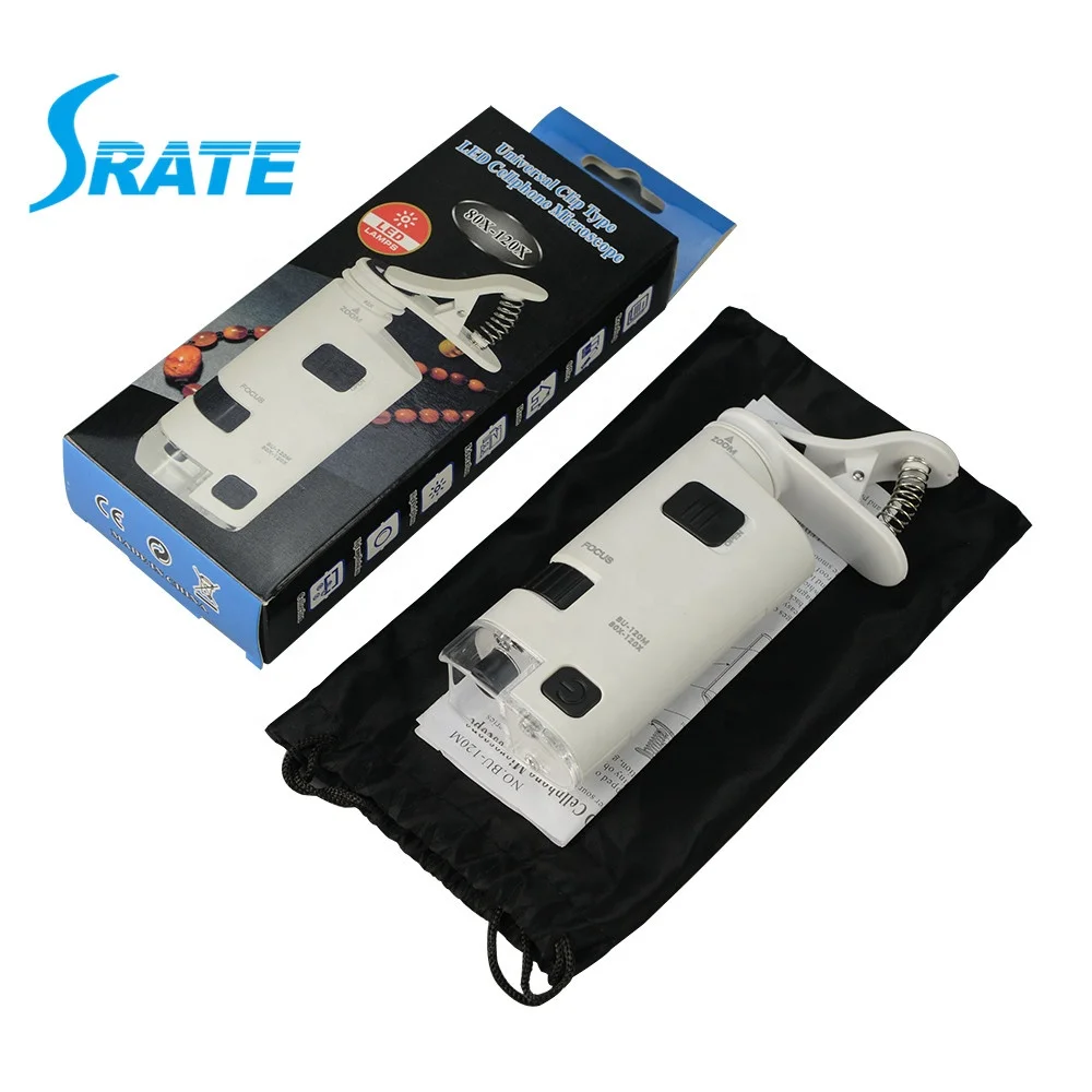 NO.BU-190M 120X-190X Zoom Universal Mobile Phone Clip Pocket Microscope with LED Light