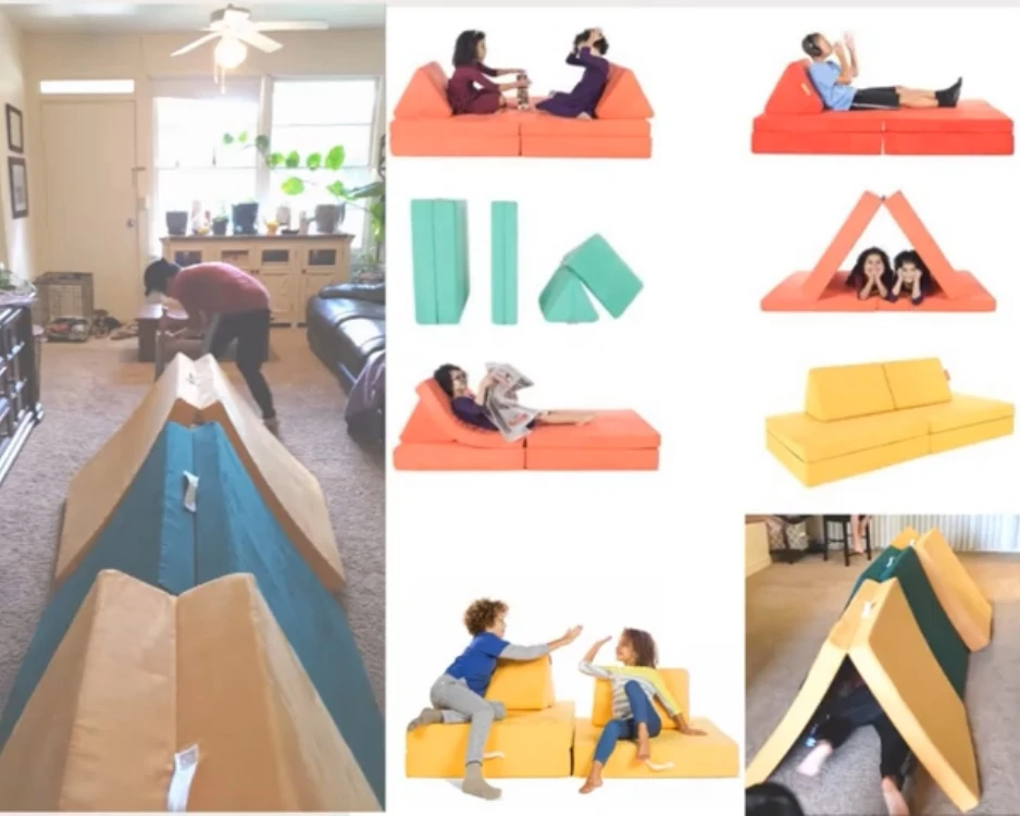 Kids Play Couch sofa for Kids with Ottomans Convertible Modular Climbing Toddler Couch sofa bed for Fold Out Kid