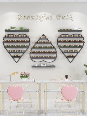 Салонная мебель, кованая железная полка для маникюра в форме сердца, настенная подвесная нано-Золотая настенная стойка, демонстрационная стойка для лака для ногтей