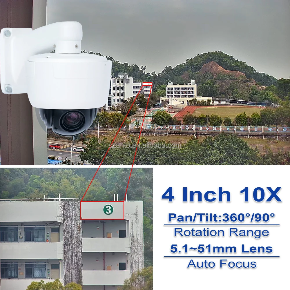 Mini CCTV Camera System Indoor Wired built-in MIC Rotation PTZ Outdoor Security IP Surveillance Camera with 10X Zoom