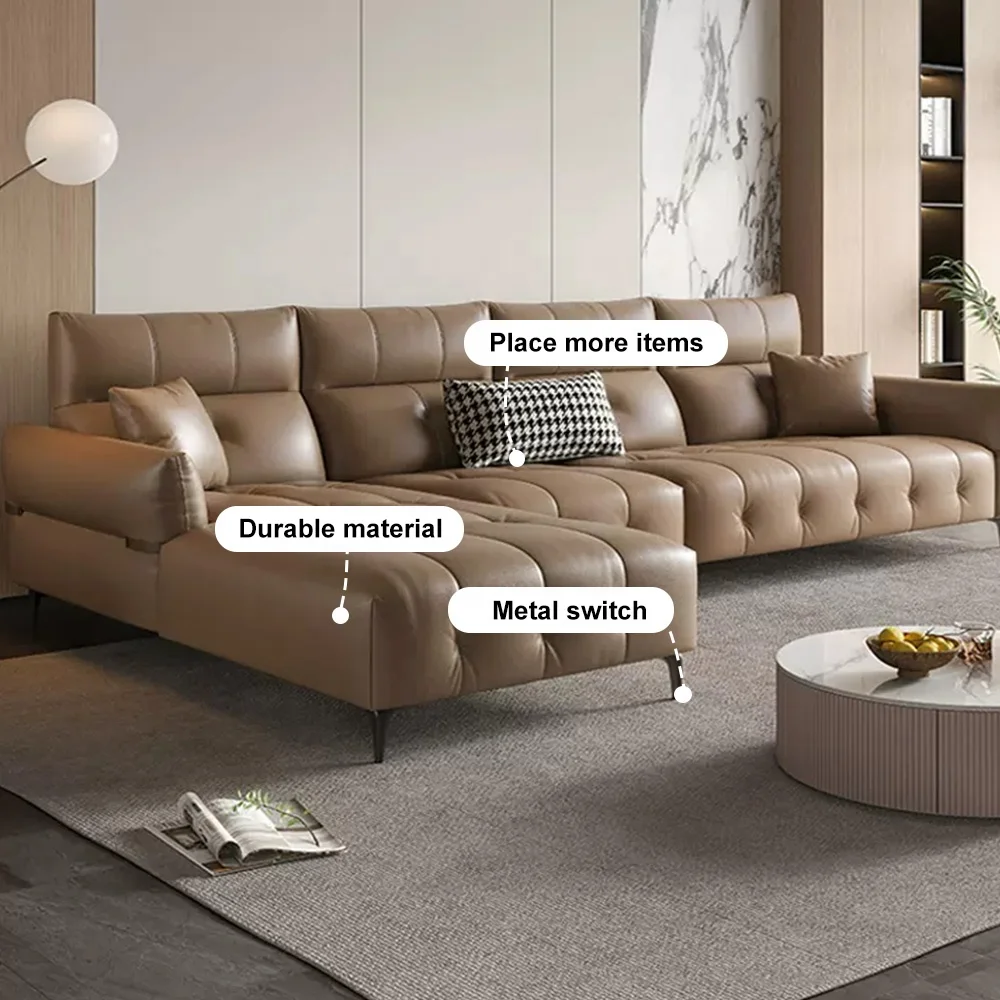 Living Room Luxury Sofa Set Furniture Curved Sectional Italian Leather Brown Indoor For Home Modular Sofas