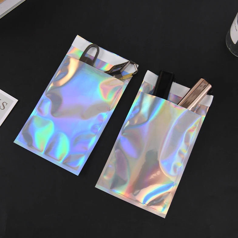 Custom Packaging Shipping Envelope Aluminum Foil Mylar Laser Holographic Self-adhesive Bag for Cosmetic Clothing