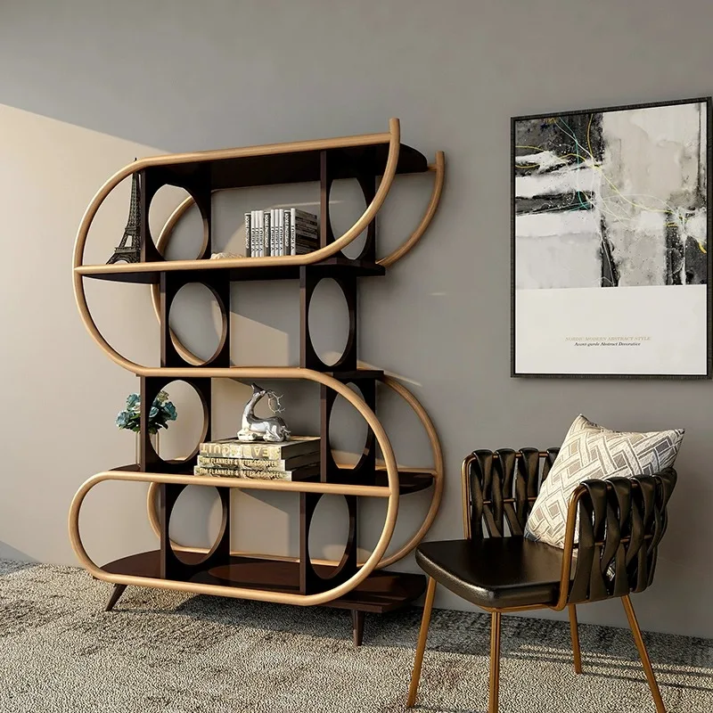 Homestay designer creative real teak rattan display of special S-shaped shelves
