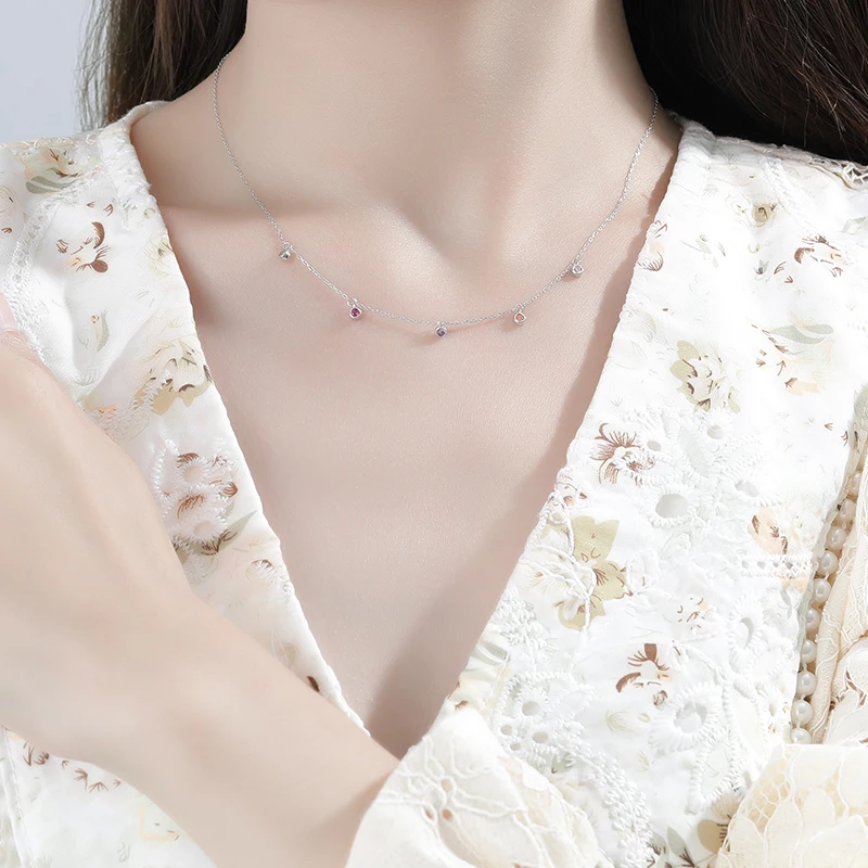 Minimalist Trending Drop CZ Necklace Silver 925 Gold Plated Colored Zircon Choker for Women Necklace Jewelry