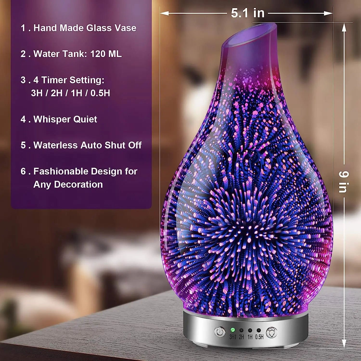 Innovative design 2023 Aromatherapy Humidifier 120ml Vase Shape 7 LED Light Glass Ultrasonic Aroma Diffuser for bedroom