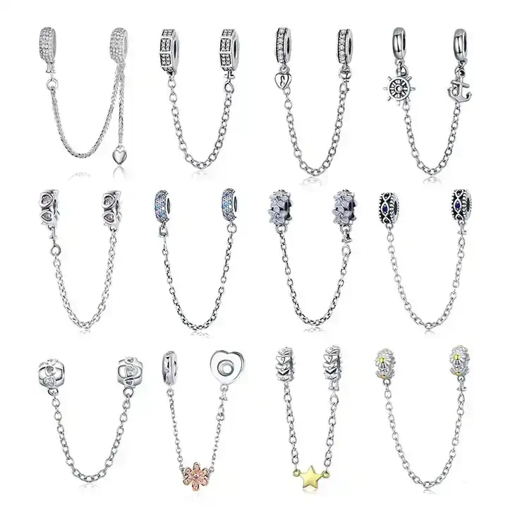 Hot selling 925 sterling silver safety chain charms wholesale  italian charms fit charm bangle bracelet