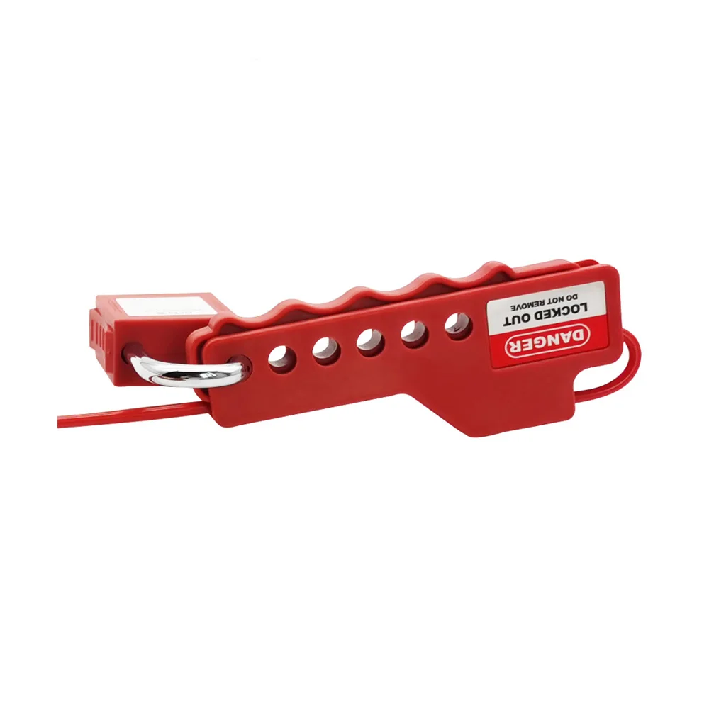 Adjustable Steel Economic Industrial Valve Wire Cable Lockout device with 3.8 mm Insulated Red Cable