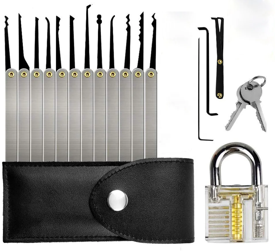Locksmith Supplies 12 pcs lock pick set With Transparent Practice Lock Picking Tools