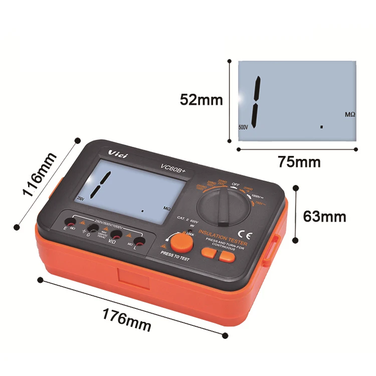 VICI VC60B+ LCD Backlight 1999 Counts Digital Insulation Ohm Tester