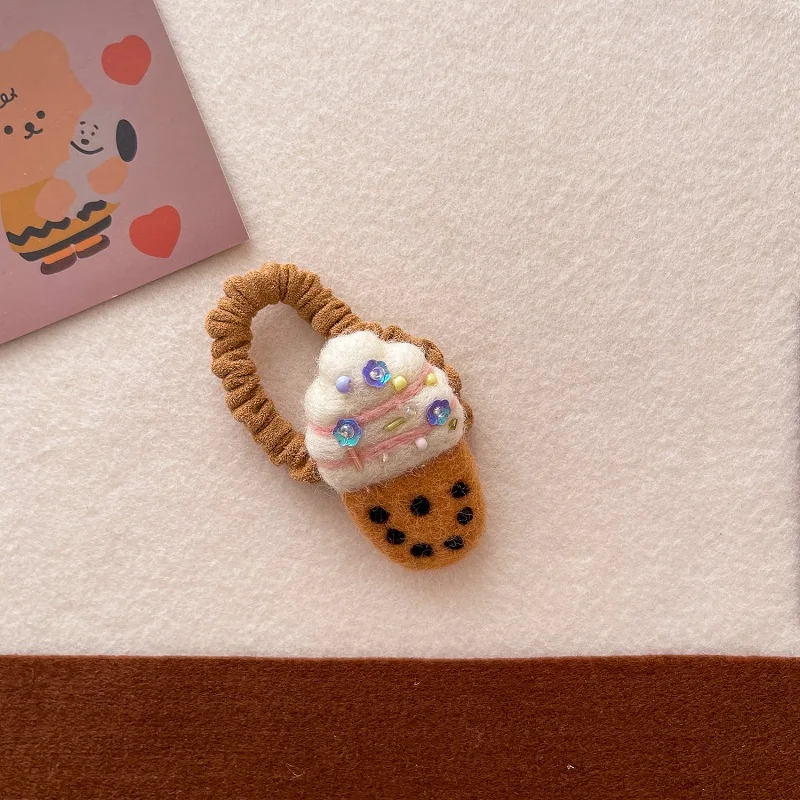 MIO wool felt hair clip elastic hair ties cookies duckbill clips cute wool felt hair band dessert series bb hairpin elastic band