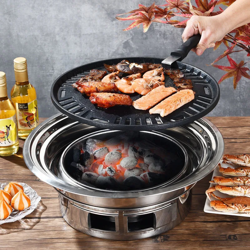 Korean charcoal grills outdoor commercial barbecue stove kitchen party charcoal bbq grill with tool set