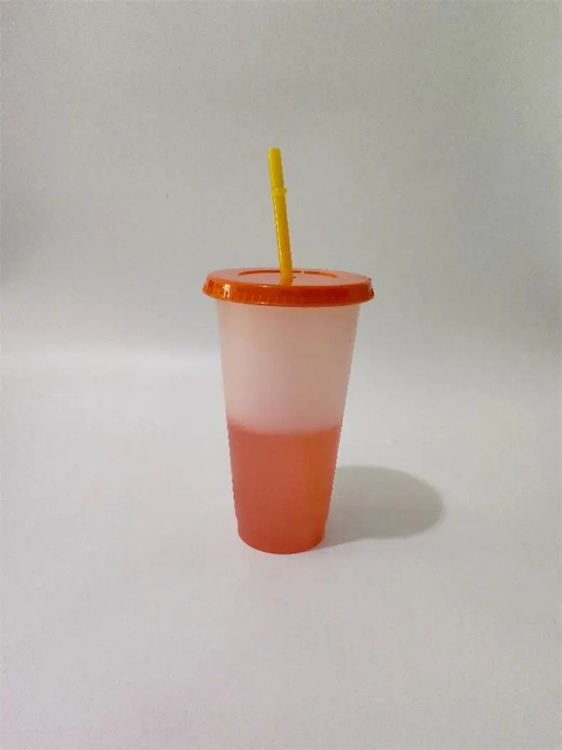 500Ml/710Ml BPA Free Colorful Reusable Plastic Straw Cups Hard Venti Cold Cup for Summer Drinking