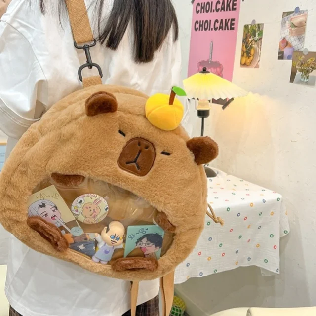 Топ модная сумка на заказ плюшевая Capibara Kawaii Ita с прозрачным окном для булавок