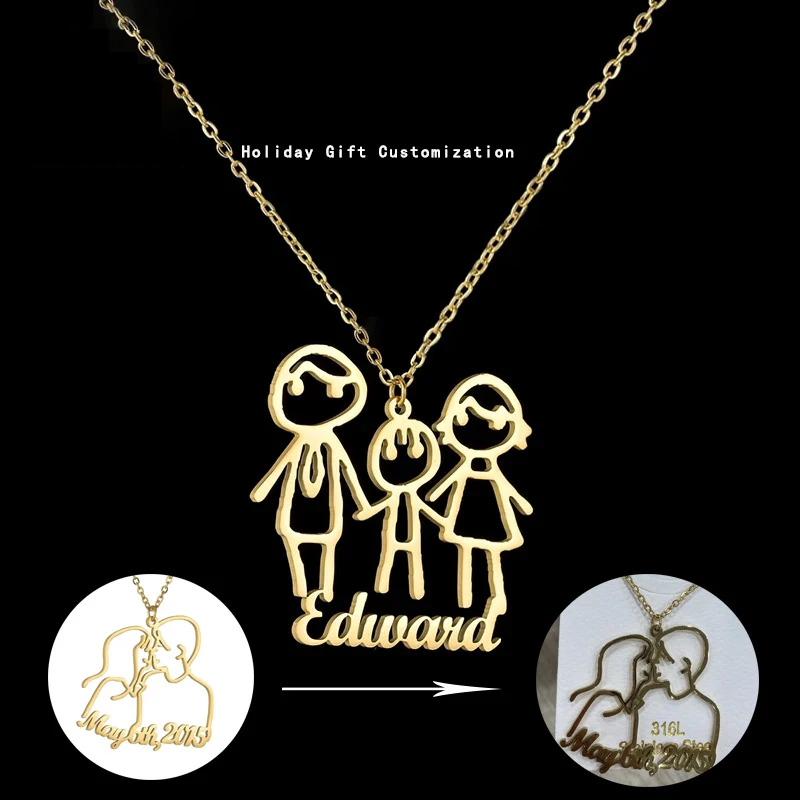 Custom logo gold plated stainless steel Cartoon character word pendants necklace