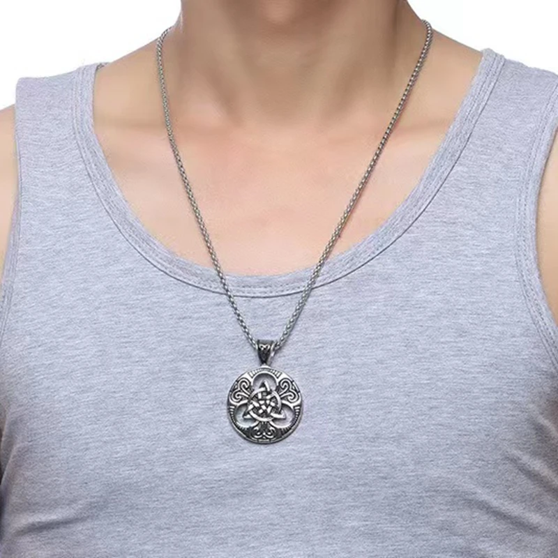 Custom Irish Celtic Knot Necklace Stainless Steel Double Side Solid Viking Cross Knot Pendants
