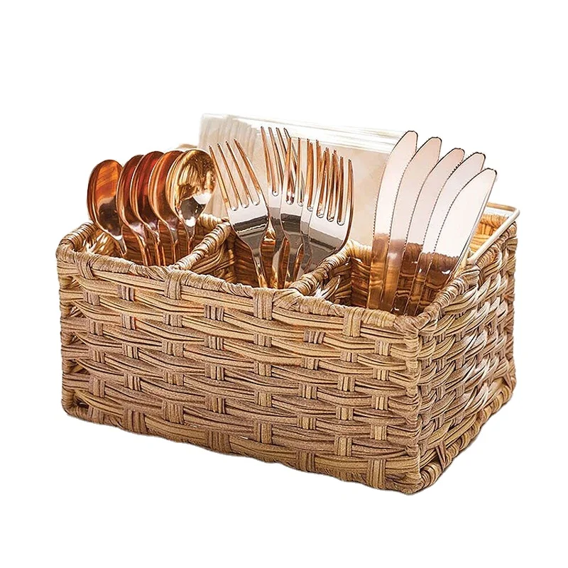 Foreign trade wholesale custom i rattan division storage basket Kitchen desktop tableware box manual