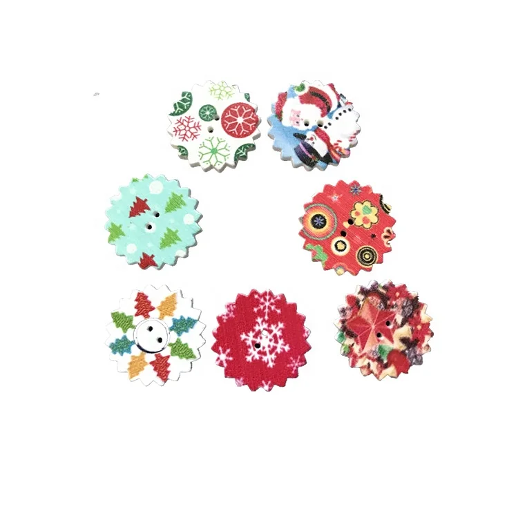 24mm painted Christmas wooden buttons DIY shirt printed buttons