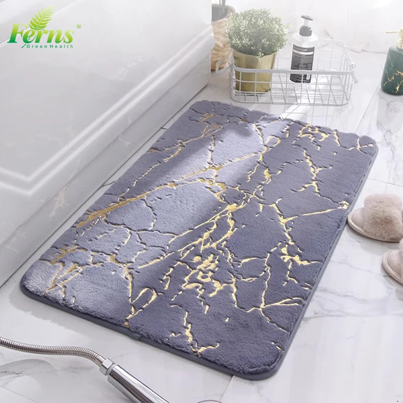 Cheap Wholesale Luxury Golden Foiled Rabbit Fur Fluffy shower mat Non-slip Absorbent Bath Mat