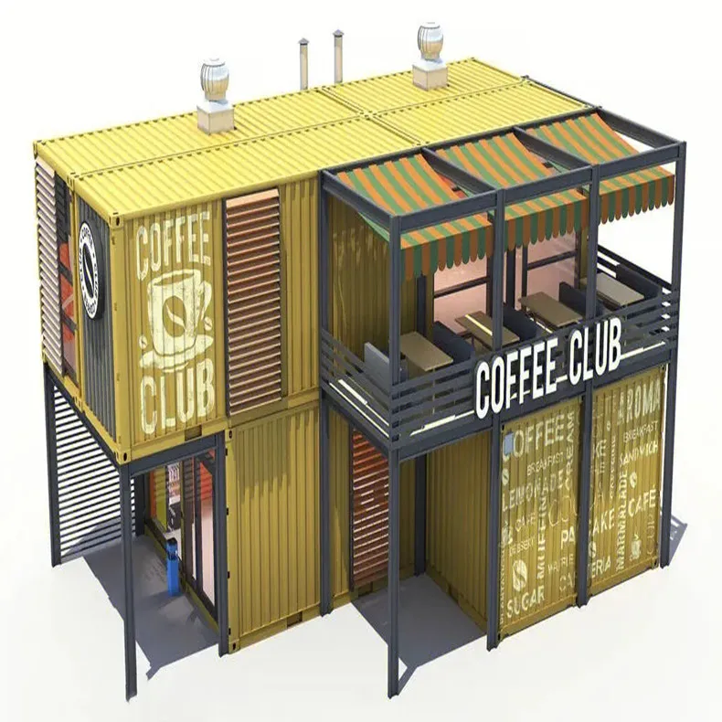 Small container house coffee shop, easy and fast assembly ,practical prefabricated detachable container houses.