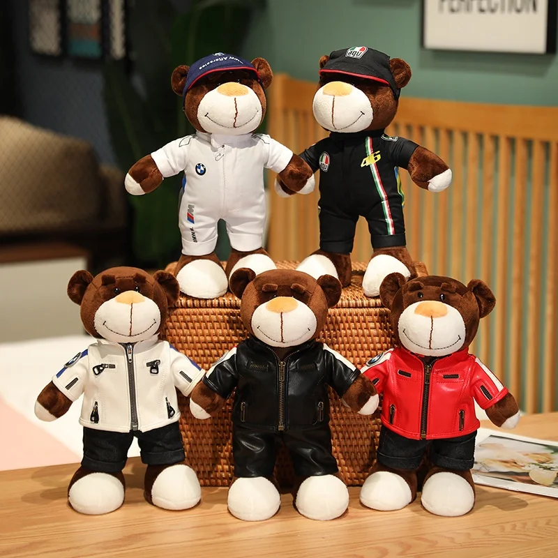Creative Motorcycle Teddy Bear Plush Toys Stuffed Bear with Helmet Jacket Clothes Bear Plush Dolls Boys Gift Present