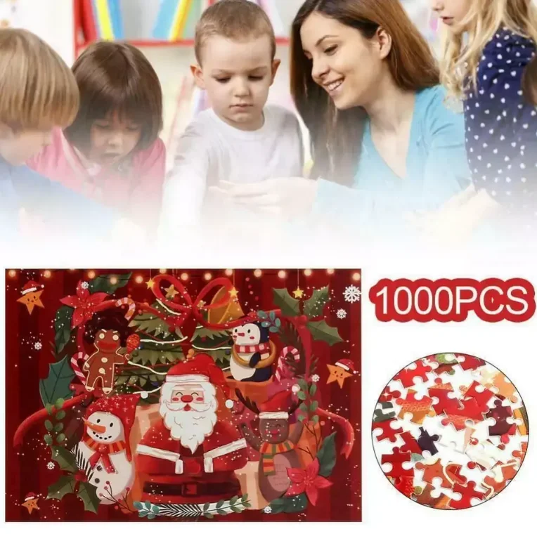 Christmas Gift 1000 Pieces DIY Family Play Cardboard Frame jigsaw puzzle Merry Christmas Puzzle for Kids and Adult