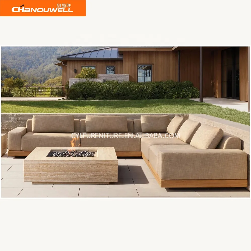 2023 new CHANOUWELL  Outdoor Patio Set Outdoor Reinforced  Fire Pit Limestone  Rectangular Fire Table