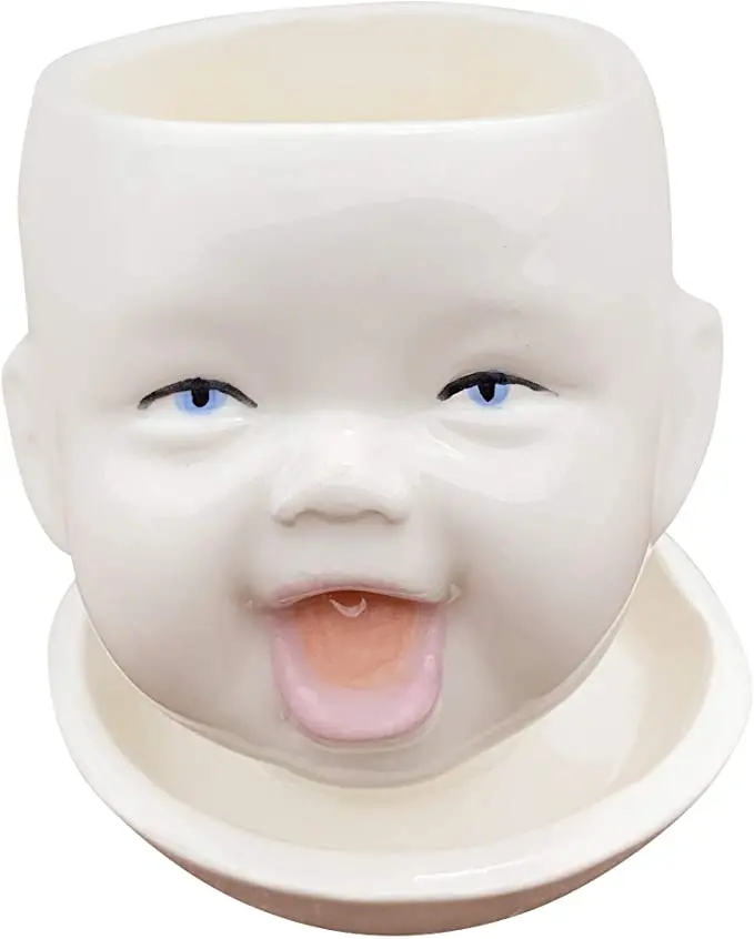 Baby Face Doll Head Planters with Drainage Holes & Saucer Happiest ceramic baby planters