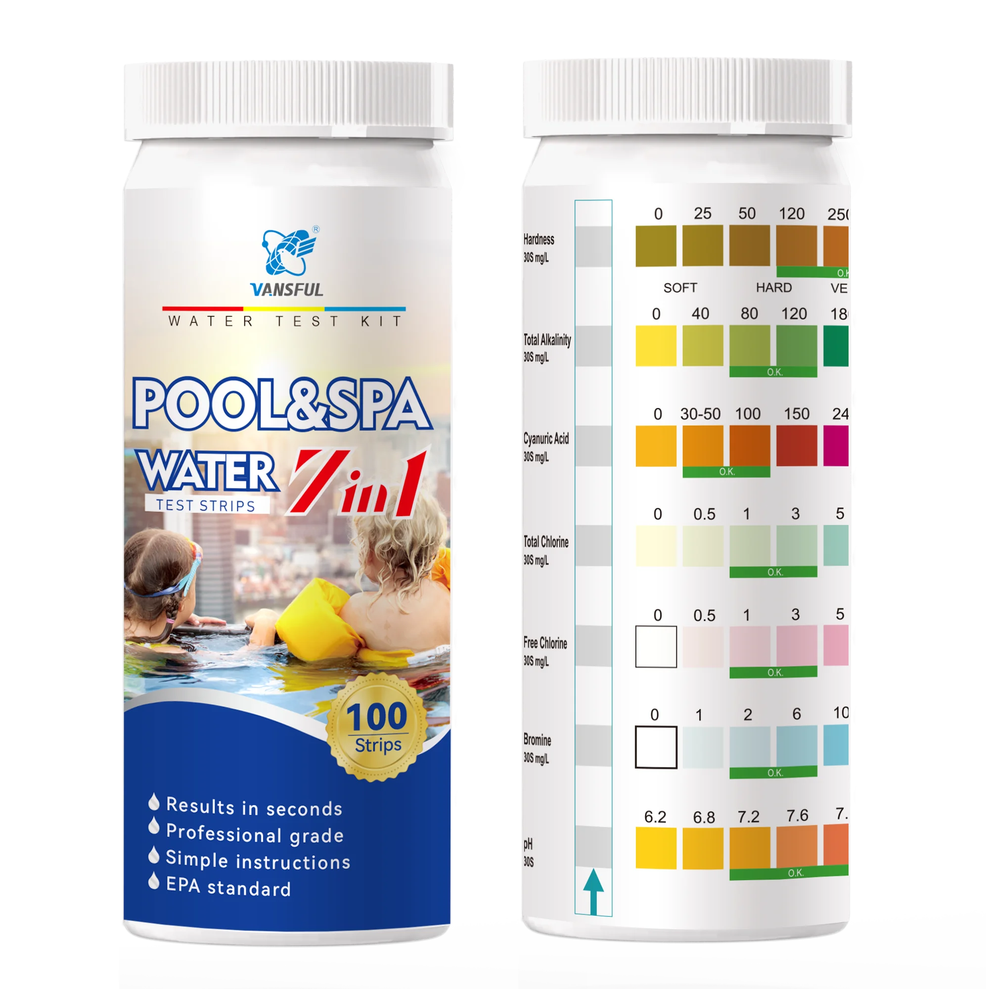 W-7 swimming pool total free chlorine Total chlorine pool water test strips