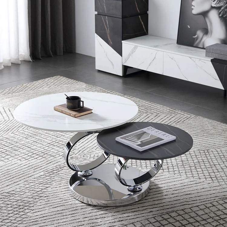 639 round small space saving living room furniture sets modern sintered stone rotating center coffee tables