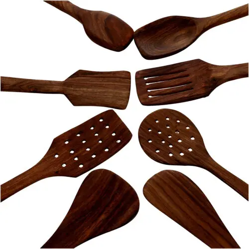 Kitchen Non-stick Utensil Teak Wood Spatula with holder Cooking Salad Stirring Tools spatula Cookware Set