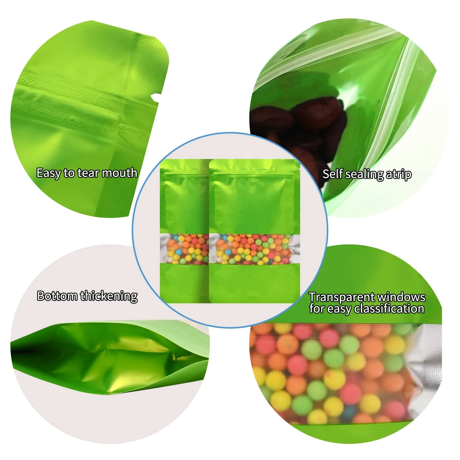 Resealable Wholesale Custom Printed Logo Self Sealing Bag with Window Dry Fruit Food Tea Packaging Bag