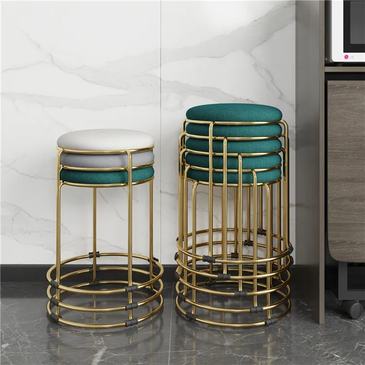Dining Round Modern Indoor Home Luxury Foot Step Living Room Furniture Gold Metal Chairs Velvet Stool