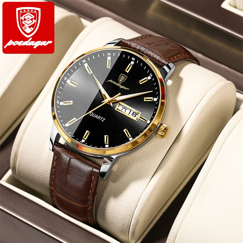 POEDAGAR 832 Fashion Hot Sale Mens Watch relojes Waterproof Sport Wrist Watch Quartz Genuine Leather Relogio Masculino