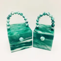 Acrylic Female Handbag Square Box Bead Handle Colorful Banquet Wedding Evening Clutch Bags for Women